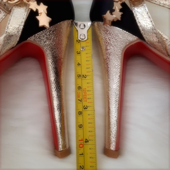 BLACK & GOLD Open Toe Ankle Strap Heels - Picture 6 of 7